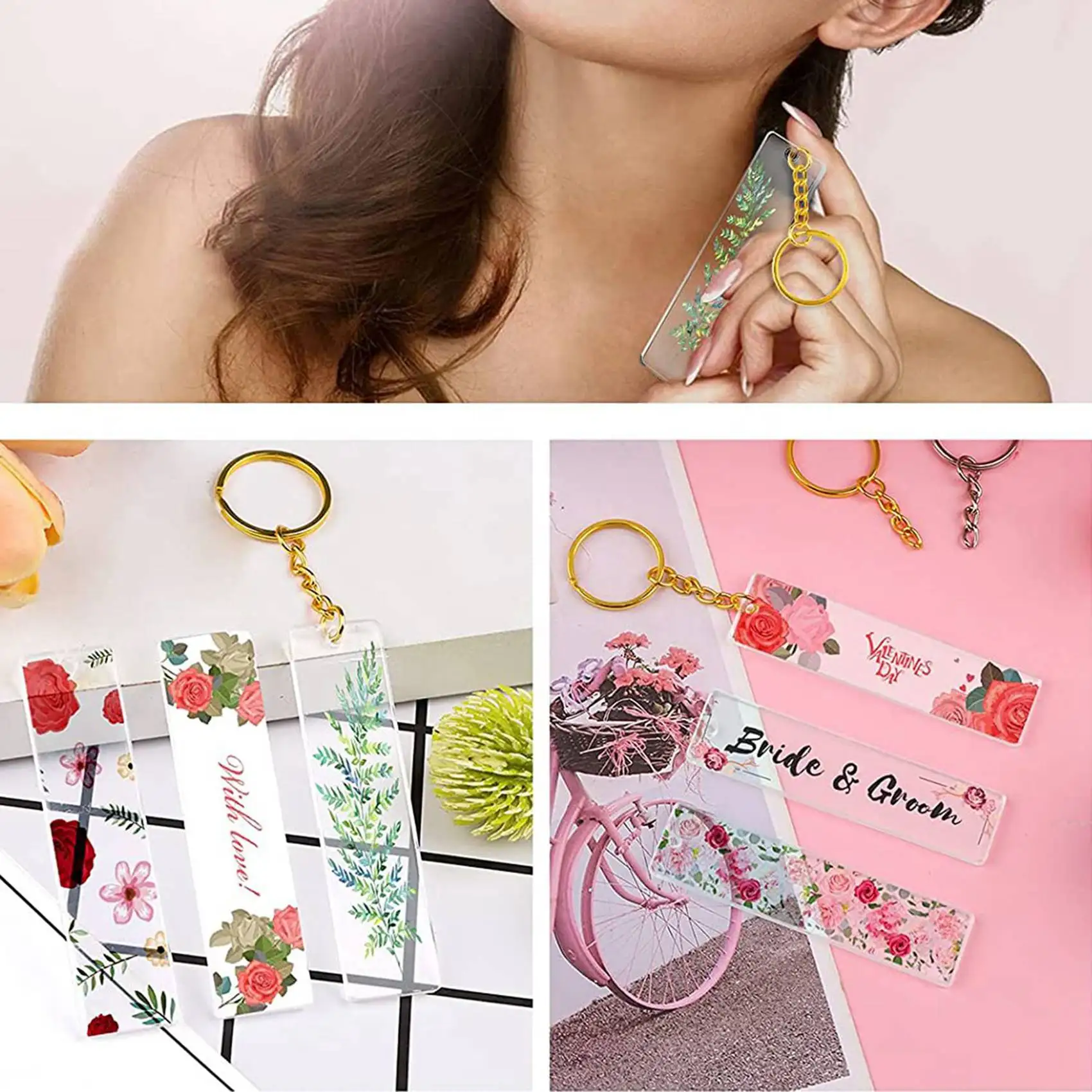 ABWZ-450Pcs Acrylic Keychain Blank With Rings For Vinyl, Clear Key Chains Rectangle Acrylic Blanks For DIY Crafts And Project