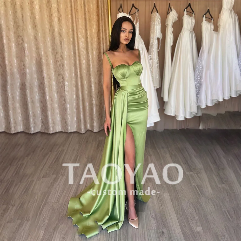 

New Sheath Evening Dresses Sweetheart Spaghetti Straps Satin High Slit Wedding Dress Party Dresses Prom Dress Vestidos De Fiesta