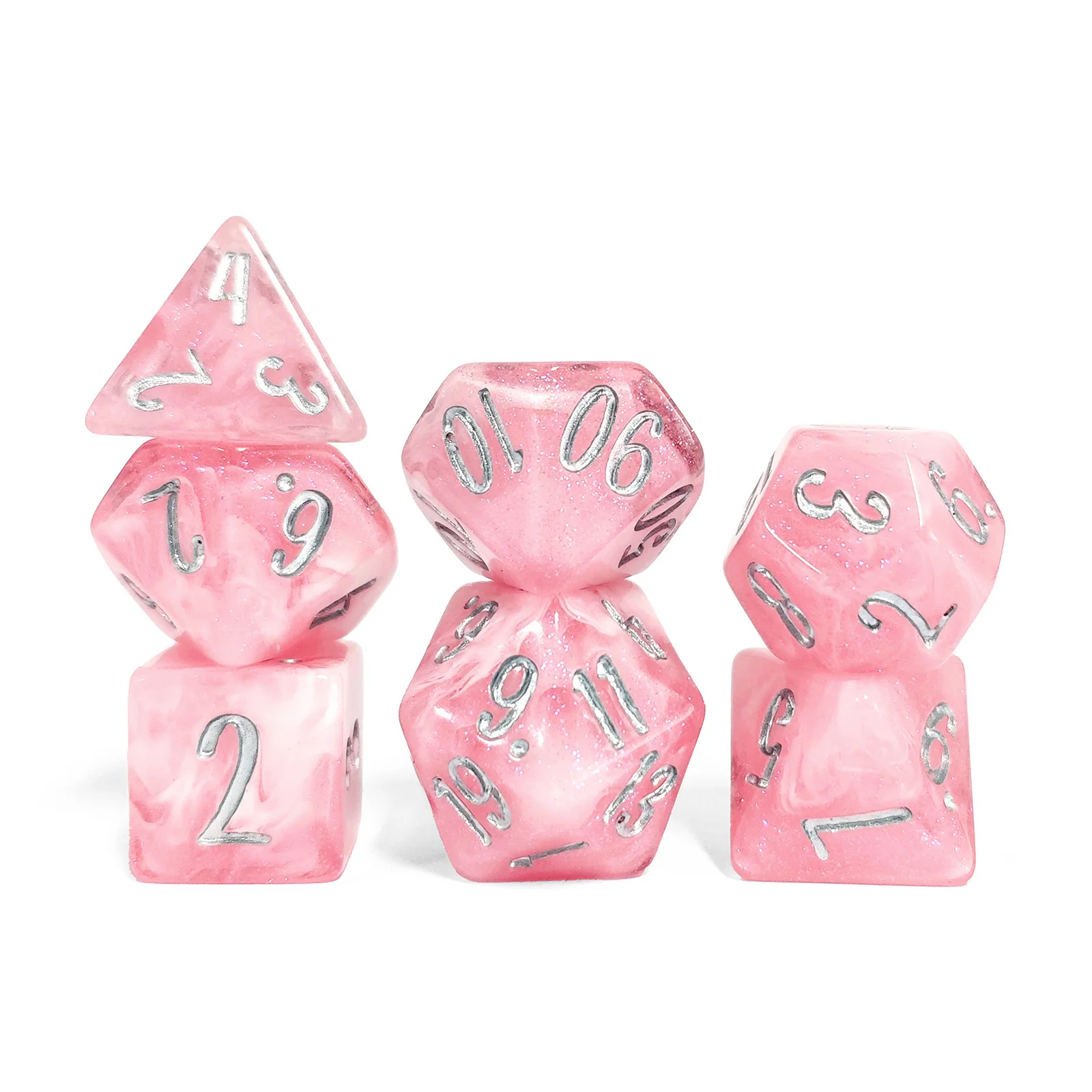 7Pcs Pink Mist Swirl Glitter Polyhedral DND Dice Set Resin Dice For Dungeons & Dragons Role Playing Game  For RPG,MTG,Tabletop