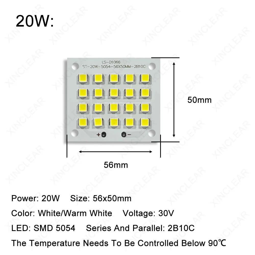 High Power LED Light Board 10W White Warm White DC30V SMD COB 5054 Chips 50x50mm PCB Lamp Beads Board For Floodlight Street Lamp