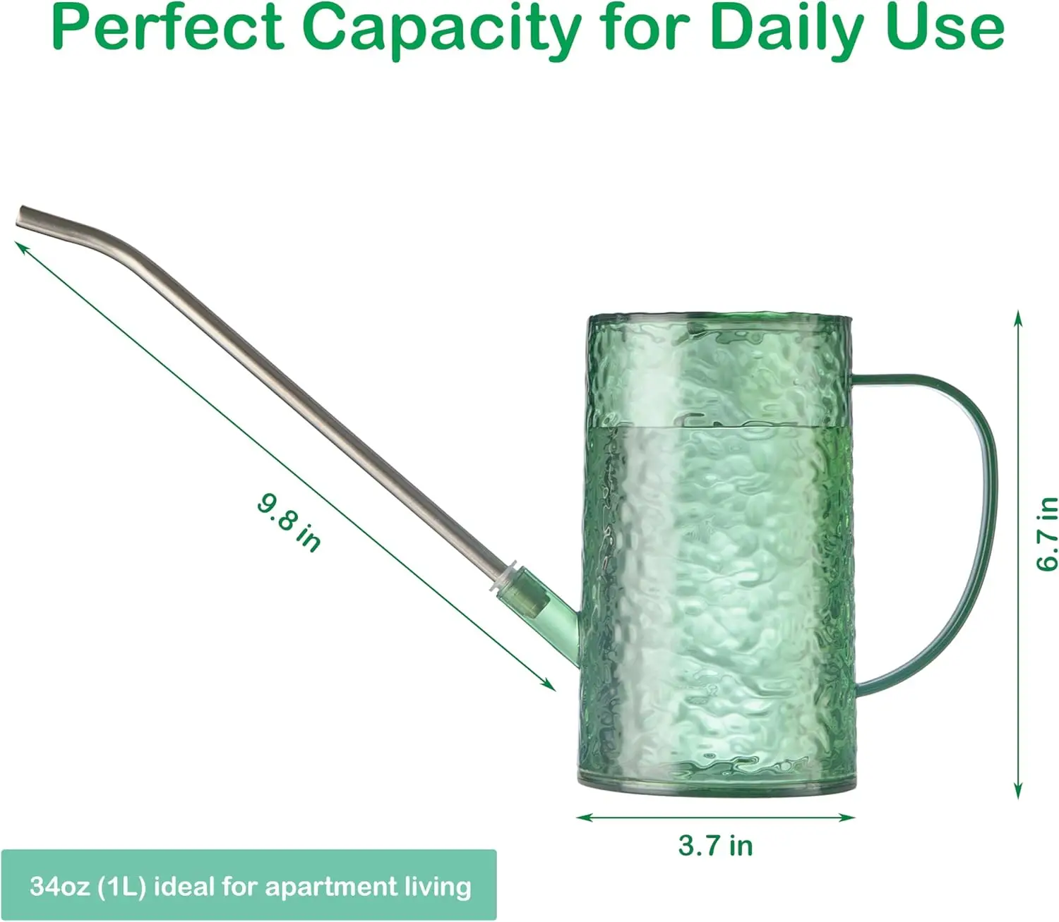 Small Watering Can for Indoor Plants - 34oz Leakproof Lightweight Pot with Long Spout & Shower Head view 4