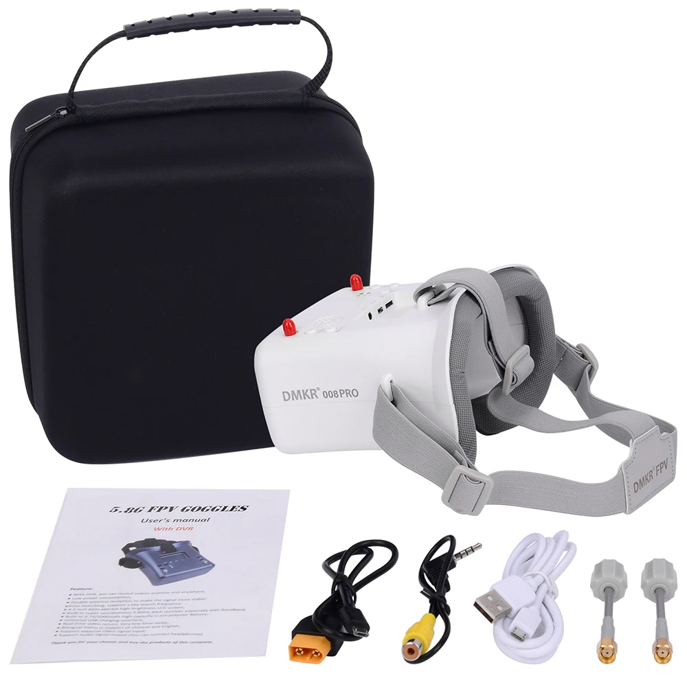 

008D PRO White FPV Goggle with 5.8G 40ch Receiver 3.7V/2000mAh Battery 4.3 inch HD LCD 16:9