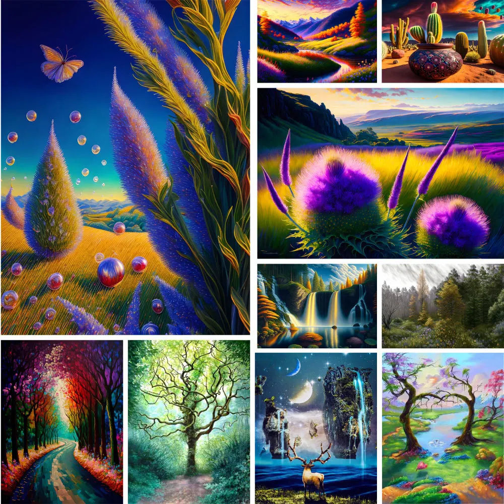 Fantasy Landscape Nature Painting By Numbers Set Acrylic Paints 40*50 Canvas Painting Loft Wall Picture For Children Wholesale