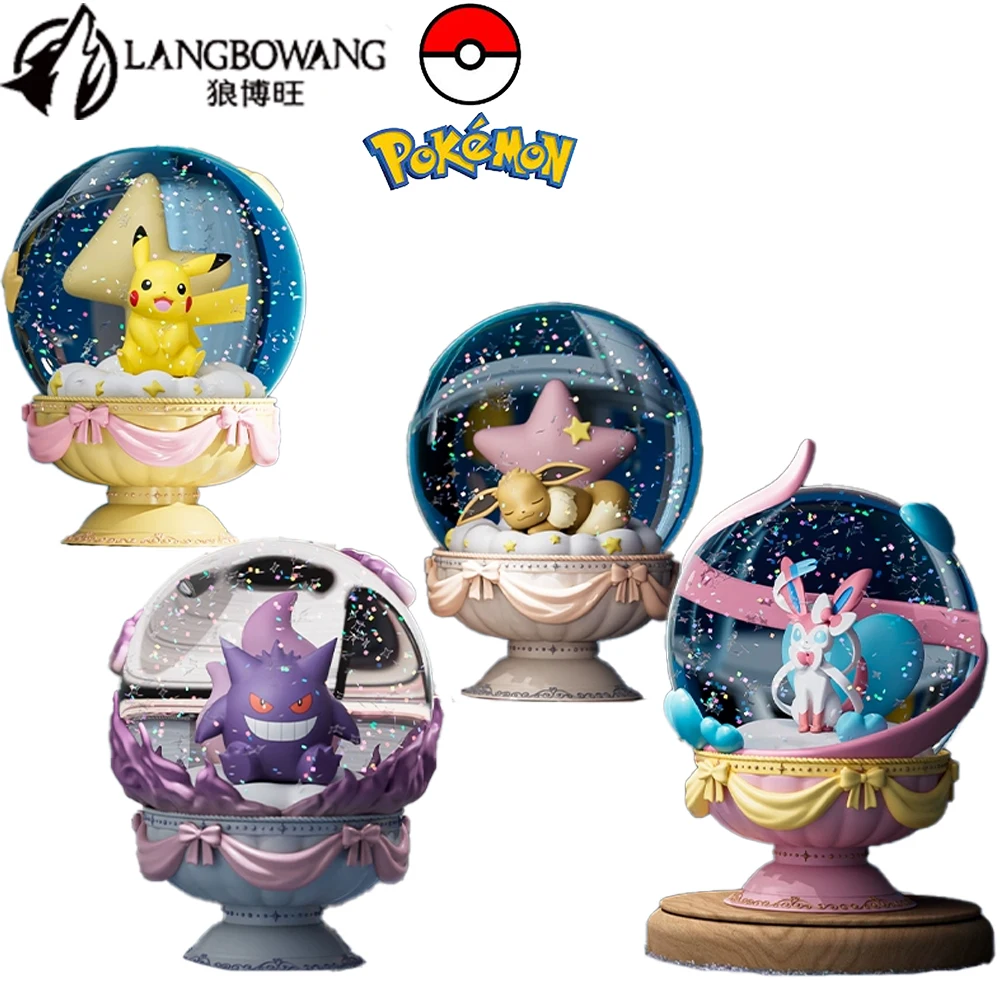 In Stock Original Genuine Langbowang Toys Pokemon Pikachu Eevee Sylveon Gengar Kawaii Figures Crystal Ball Nightlight Ornament