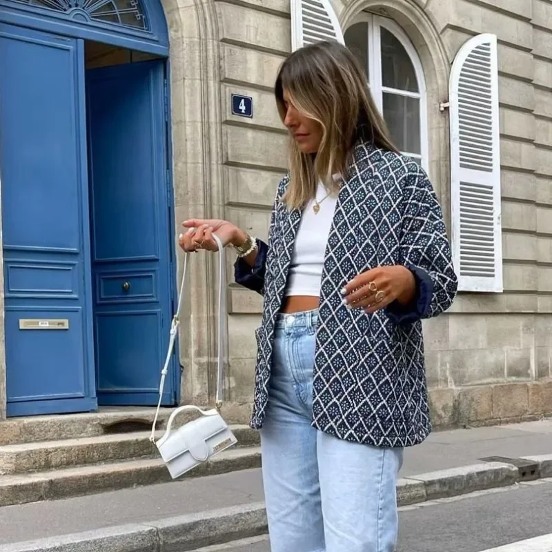 

2025 Winter Jackets Woman Vintage Print Commute Fashion Short Casual Loose Coat Women's Long Sleeve Warm Single Breasted Parkas