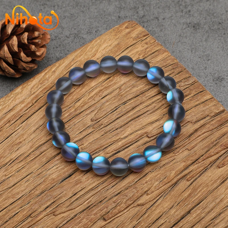 Matte Gray Blue Austria Crystal Glitter Moon Bracelet Women Fashion Stone Handmade Strength Yoga Healing Energy Jewelry Gift