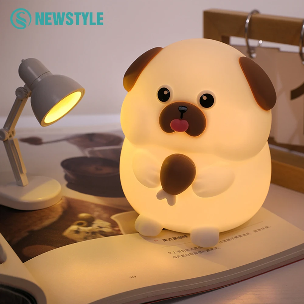 Lovely Dog Night Lights Timing Dimmable Safe Silicone Soft Children\'s Night Lamp Christmas Birthday Gift Bedside Decorative Lamp