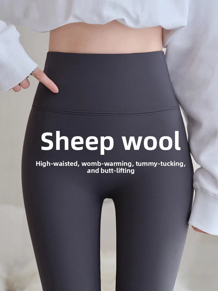 

Женские утепленные брюки из овечьего флиса с высокой талией, длинные, теплые, для йоги, облегающие, без видимых швов