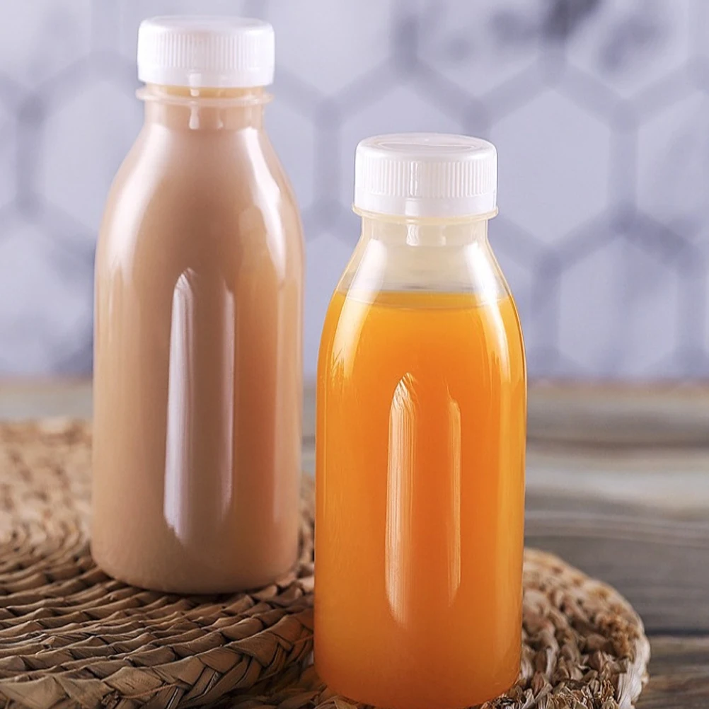 10 Uds. Botellas de bebidas transparentes de 200 Ml, botellas de plástico transparente para zumo de leche y batidos, contenedores de bebidas portátiles reutilizables a prueba de fugas
