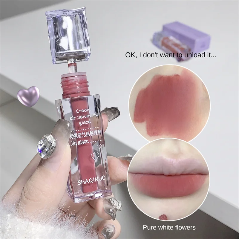 6 Farben Creme Luft Samt matte Lippen glasur seidig-glatt lang anhaltende Lippen tönung wasserdichte Antihaft-Tasse Lip gloss Make-up Kosmetik