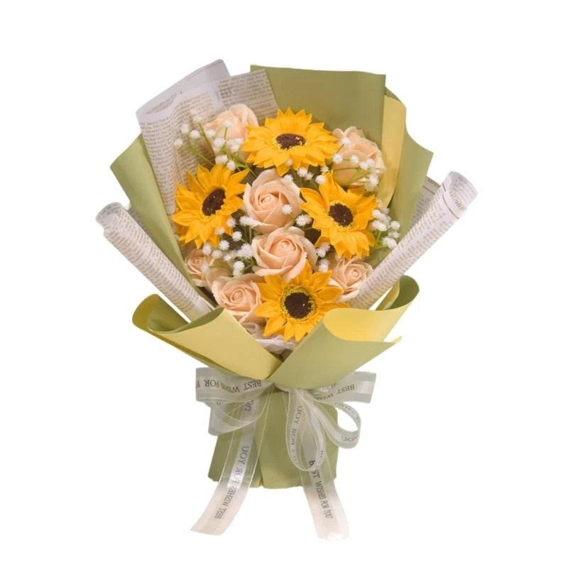 

Colorful Rose Flower Bridal Bouquet Soap Flower Bouquet for Valentines Day Gift 15UB
