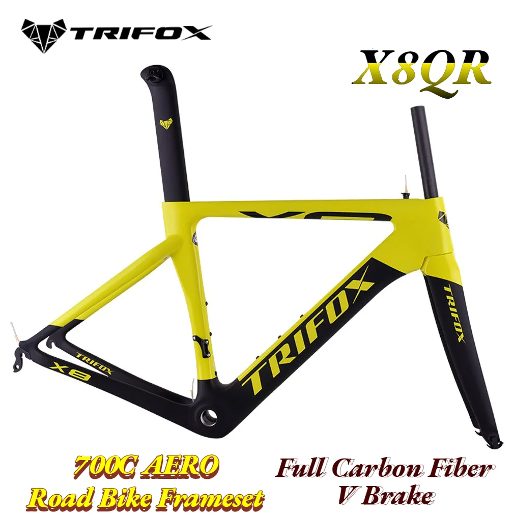 TRIFOX X8QR Carbon Road Frame Yellow / Red  Quick Release Aero Racing Bicycle Frameset fork Seatpost 48 / 51 / 54 / 56