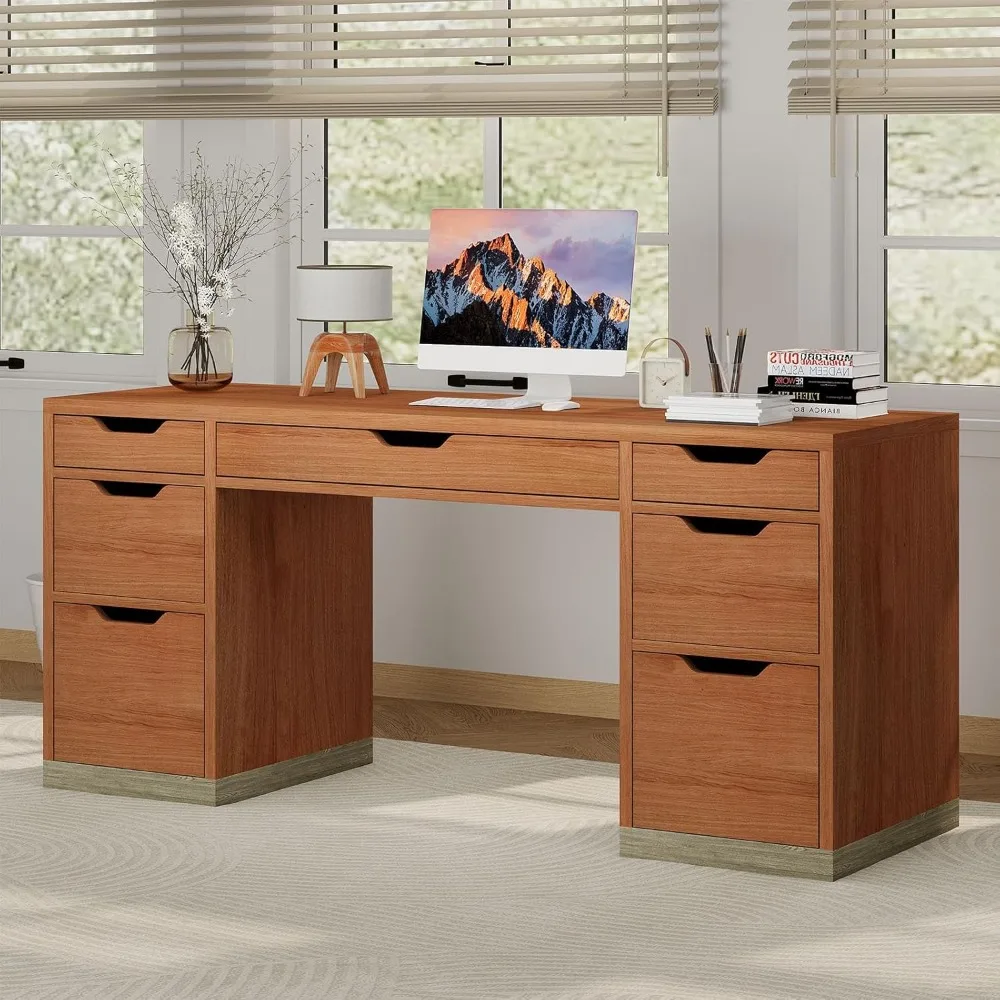 

Executive Desk with Drawers, 54 Inch Computer Desk with 7 Drawers for Bedroom, Office Desk with File Cabinet for Work Study Writ