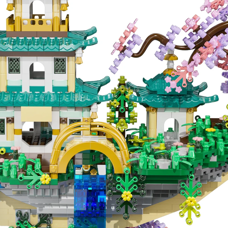 OUZEY 4288+PCS Magical Moon Palace Building Blocks, Light Up Toad Palace & Flower Waterfall, Romantic Chinese Model Display Gift