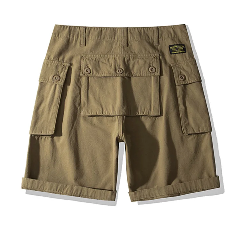 Mcikkny Men Cargo Summer Short Pants Multi Pockets Outdoor Vintage Short Trousers For Male Loose Fit