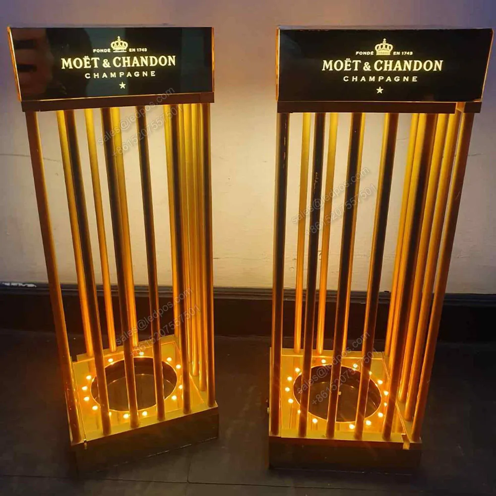 Oplaadbare Gouden Led Verlichte Champagne Moetchandon Fles Presentator Veredelde Display Rack Wijnfles Houder Vip Service