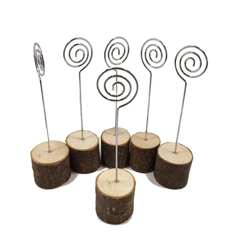 

With Swirl Wire Bark Memo Holder Stand Messege Picture Wood Place Card Holders Card Photo Table Number Name Sign Wedding