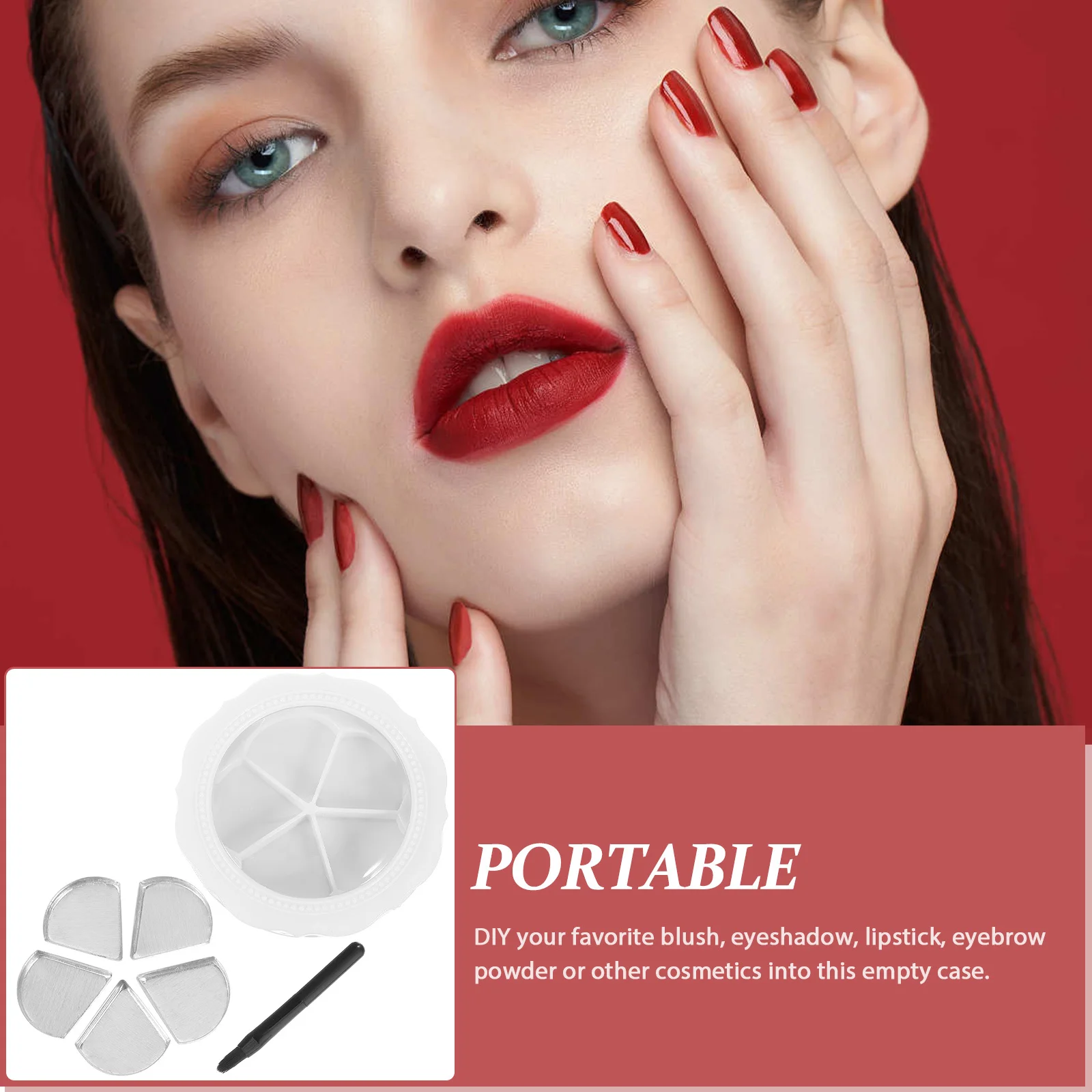 

2Sets DIY Eyeshadow Lipstick Box Refillable Makeup Case 5 Grid Portable Blusher Container Travel Storage Eyeshadow Box