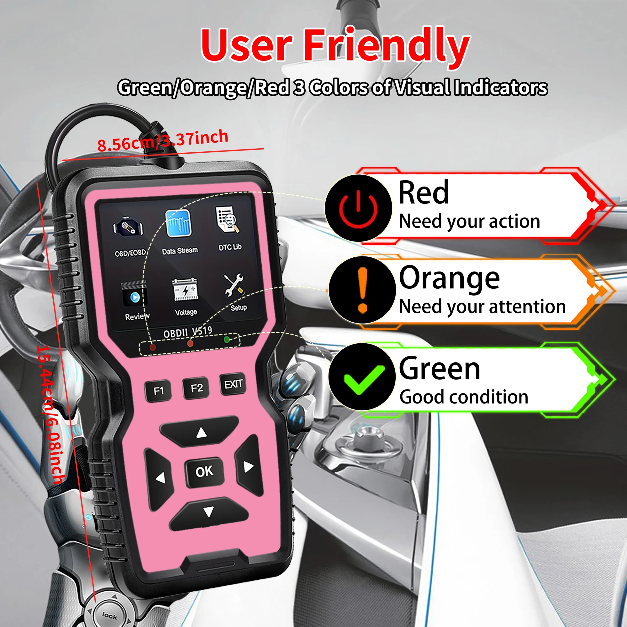 Obd2 Diagnostic Scanner with Functions of Reading and Erasing Fault Codes, Checking I/M Readiness, Vehicle Information, and Voltage Testing - Compact and Durable Design, Compatible with All Obdii/Eobd Cars, Trucks, and Suvs Manufactured after 1996 - No External Battery Required, Instant Data Stream, Suitable for Mechanics, DIY Enthusiasts, and Professional Automotive Repair Technicians -