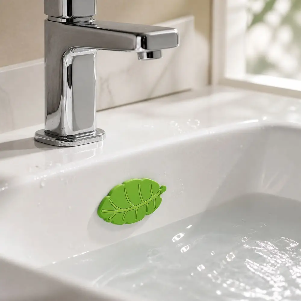 Silicone Washbasin Overflow Plug Green Leaves Sealing Sink Overflow Plug Odor Blocking Leaf Shaped Overflow Hole Cover