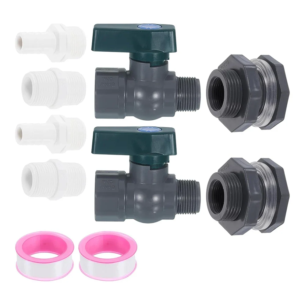 

2 Set Rain Tank Faucet Kits Plastic Rain Tank Valve With 3/4" Bulkhead Fitting Gardening Tools Replacement Garden Tool Parts