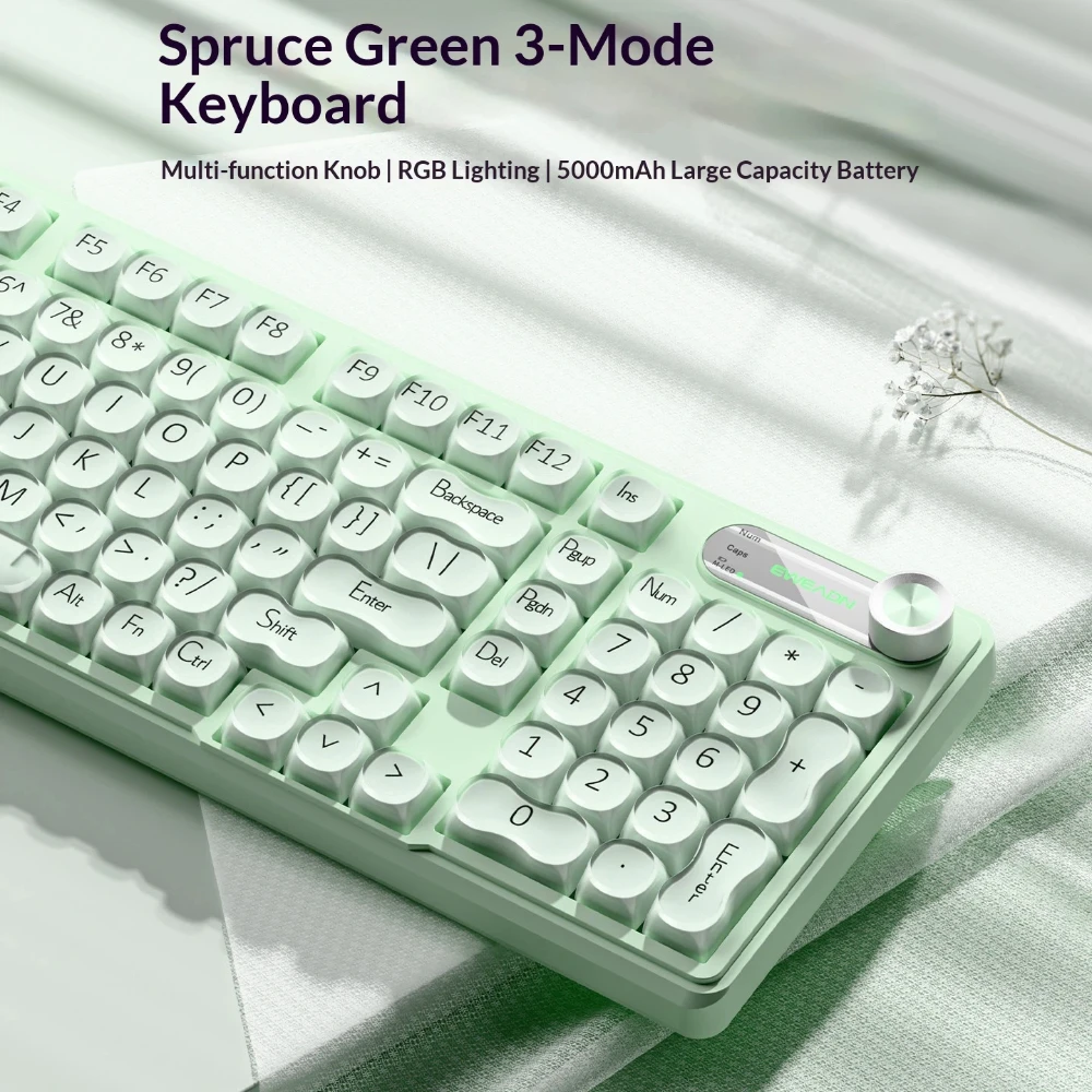 Eweadn V102air Tri Mode Wireless Wired Keyboard And Mouse Set Silent Rgb Backlit 5000Mah Multifunction Knob Green Gaming Office