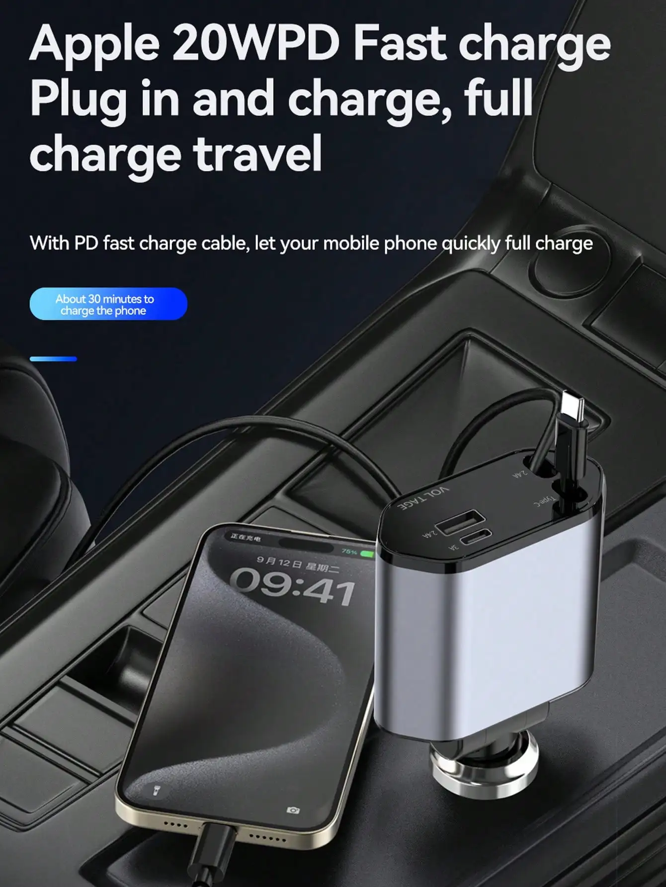 W&O 4-Port Fast Car Charger With USB & Type-C Ports, Digital Voltage Display, Compatible With IPhone, Android Phones & Tablets, Great Gift For Men, Christmas view 4
