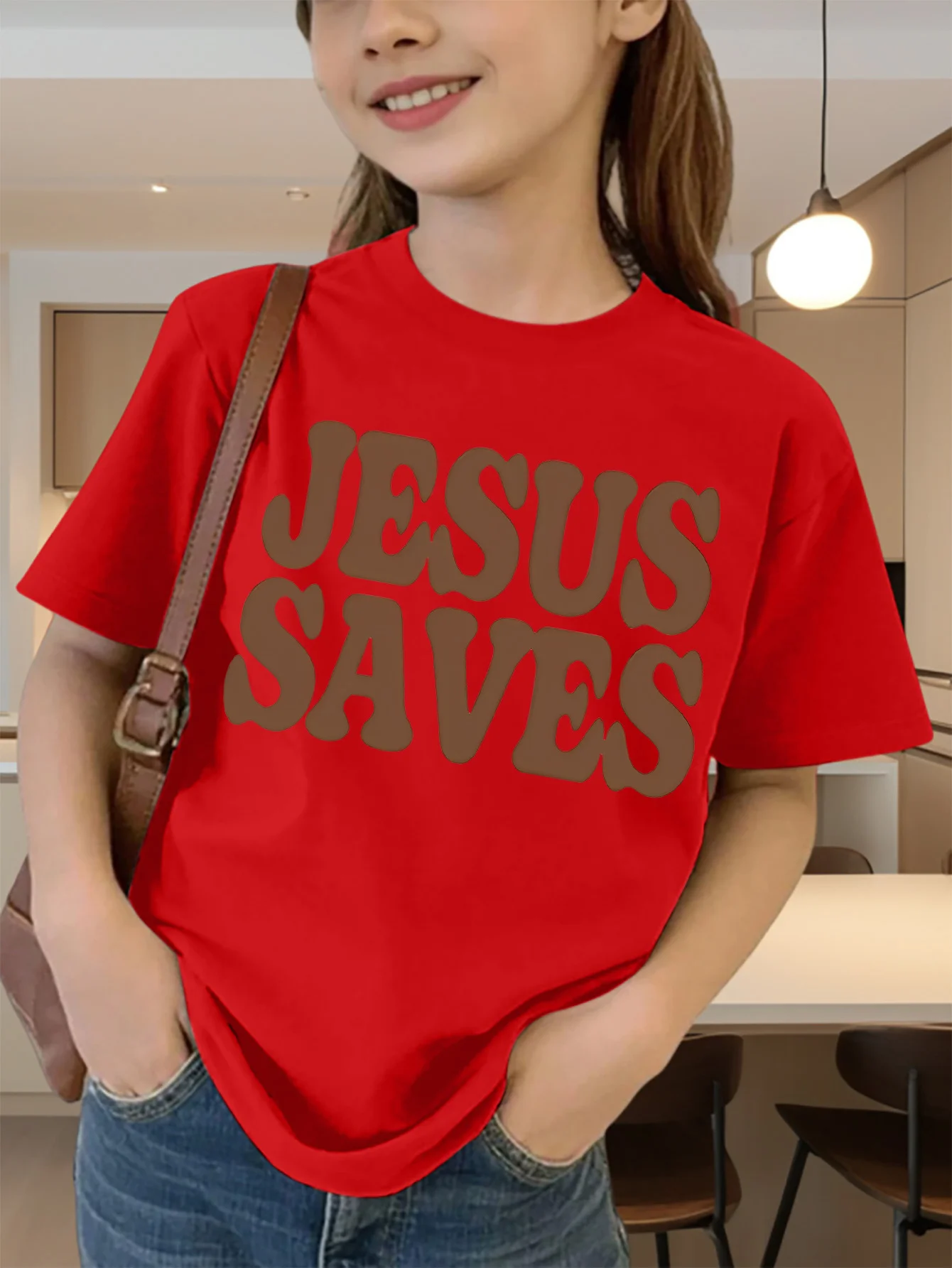 Cute Jesus Saves Retro Letter Print Graphic Kids Tee Boys Girls Family Matching Cotton Crew Neck Short Sleeve Soft Summer Tee