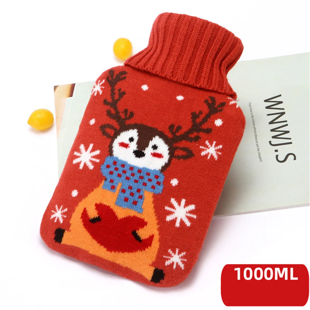 Christmas Hot Water Bottle knitted Cover Hand Foot Warmer Cartoon Household Water Bag Protective Cover Heater Hand Warmer 1000ml