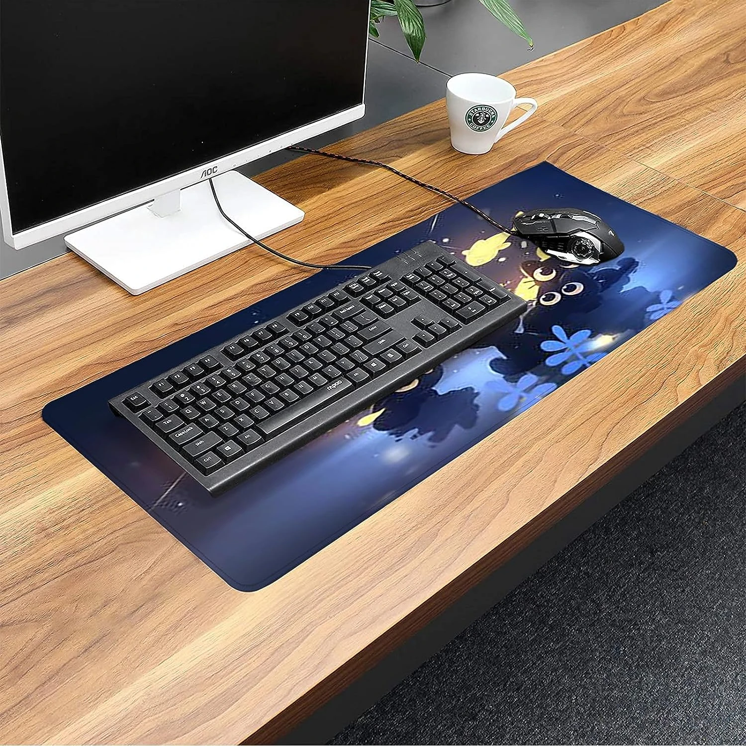 Tapete de mouse para jogos, gato fofo sonhador, teclado de computador, base de borracha grande, tapete de mesa xxl, anime de grandes dimensões, 30x80x0.3cm