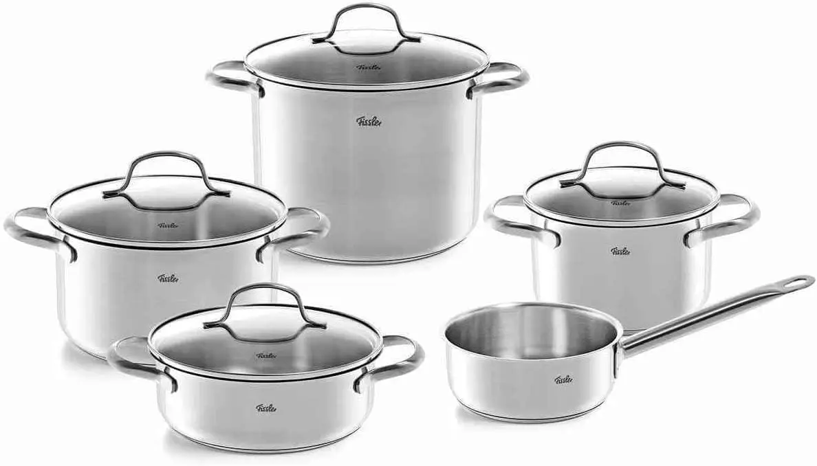 

San Francisco 5-Piece Stainless Steel Saucepan Set with Glass Lids Suitable for Induction Cookers All Hob Types (3 Saucepans, 1