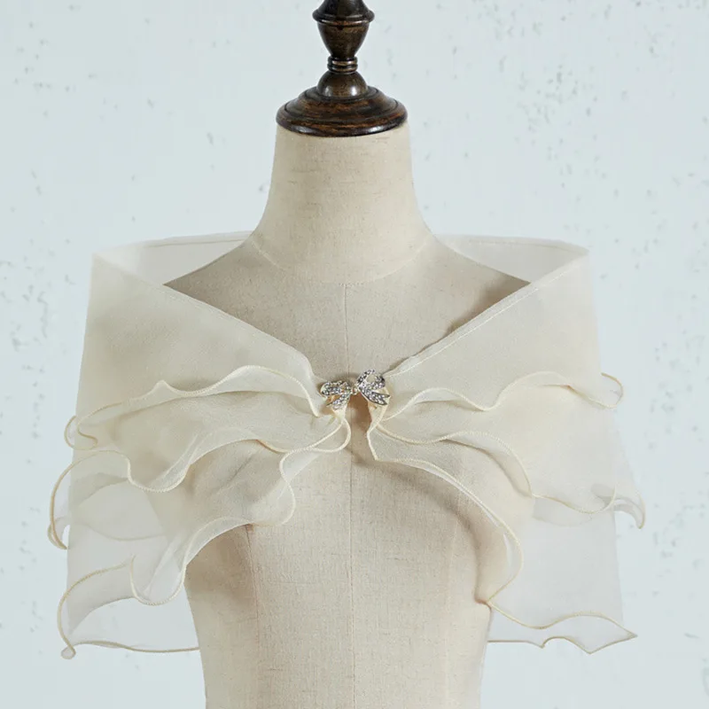 1PC Tule Kanten Sjaal Kant Korte Mouw Bolero Bruids Bruiloft Cape Elegante Avondjurk Sjaal Party Sjaal Banket Jurk Mantel
