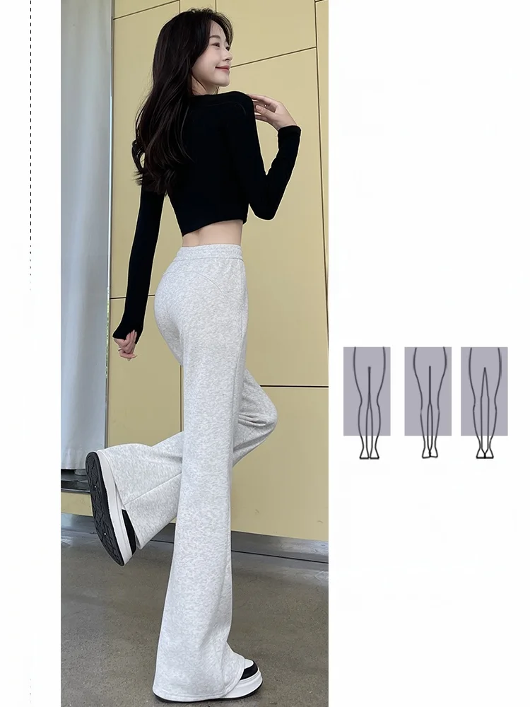 Damen Fce-gefütterte Micro-Flared-Hose, Bla, lässige Yoga-Hose, hohe Taille, Baumwollmischung, dehnbare Hose für Herbst und Winter