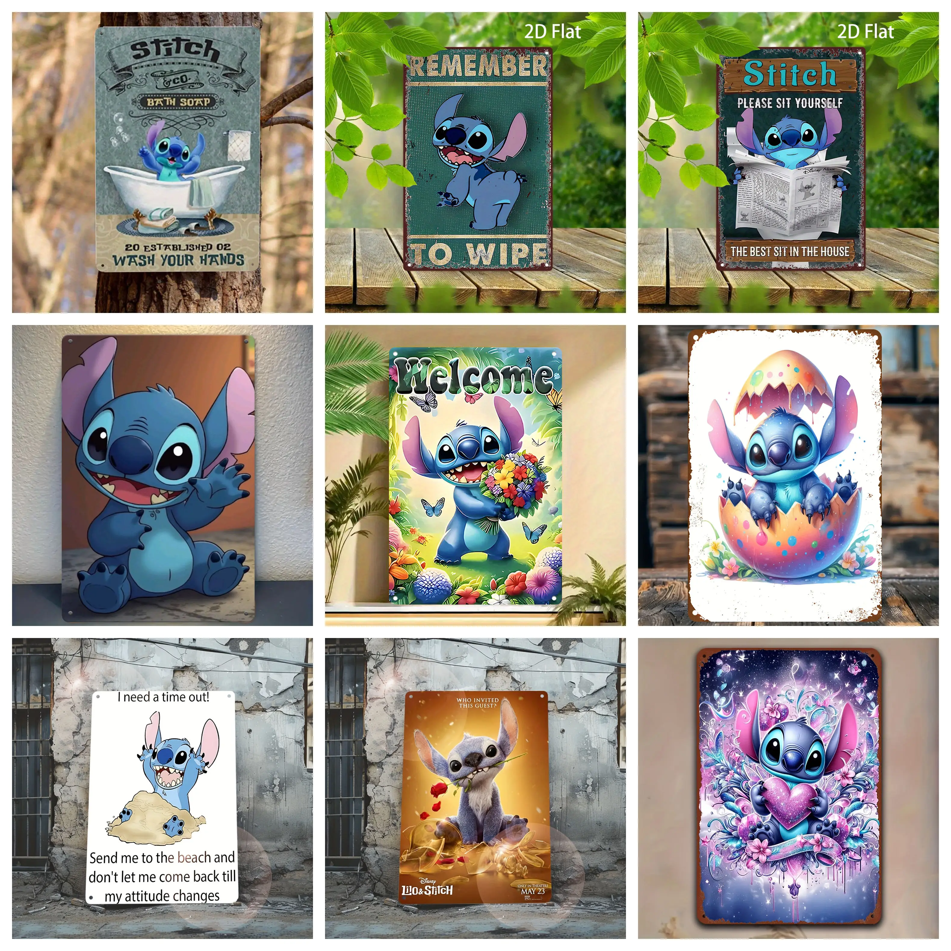 

Miniso Disney Stitch Fun Scenes Decor Poster Tin Sign Metal Sign Decorative Plaque for Pub Bar Man Cave Club Wall Decoration