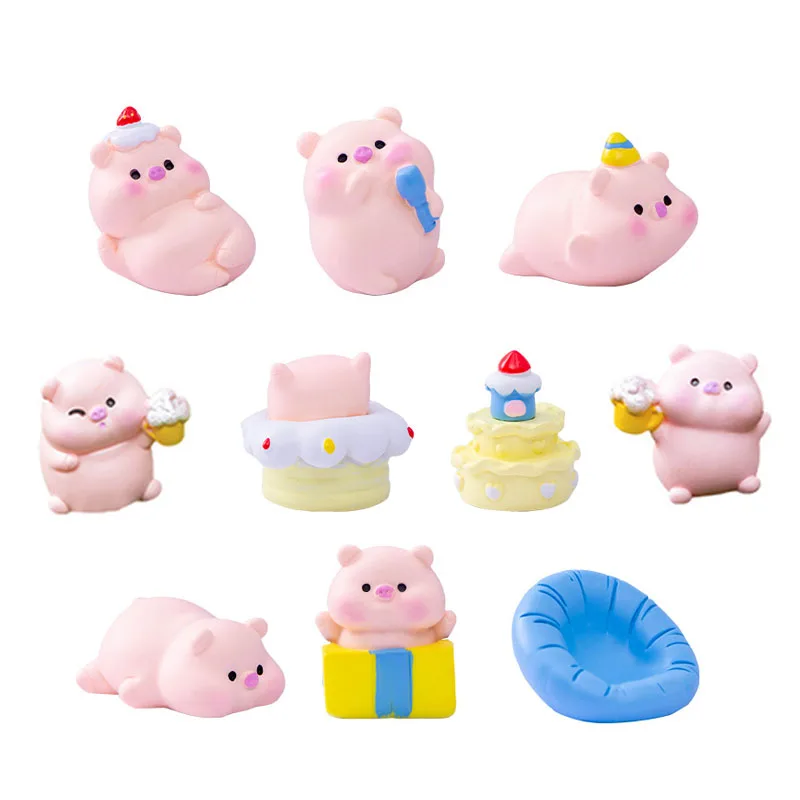 

10pcs Pig Figurines Cute Cartoon Miniatura Birthday Party Pig Ornament Home Decor Fairy Garden Dollhouse Collect Gift