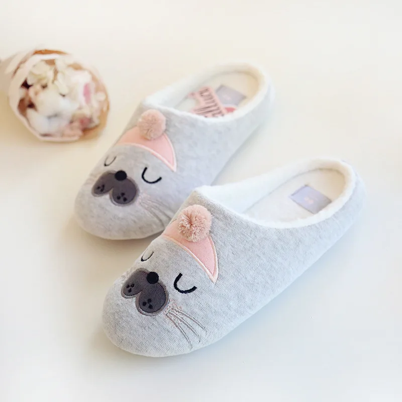 Cute Plush Sea Seal Slippers Indoor Fabric Shoes Rubber Bottom Girl Shoes Female Women