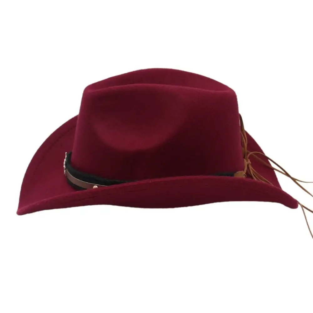 New Felt Western Cowboy Hat Roll Brim Ox Head Belt Tibetan Style Top Hat Ethnic Style with Cow Band Cowgirl Cap Men