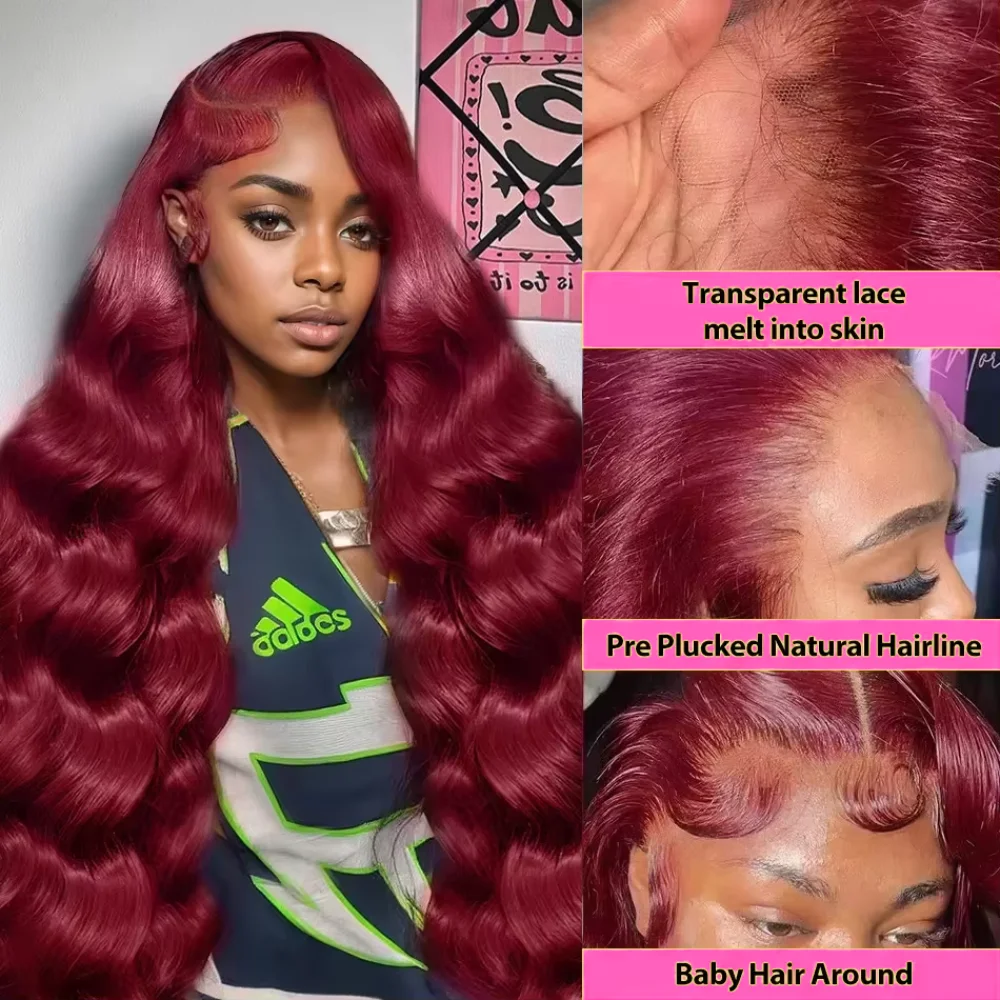 ความหนาแน่น 200 Burgundy Body Wave วิกผม 99J สีแดงด้านหน้ามนุษย์ 13x4 13x6 HD ลูกไม้ด้านหน้า Pre Plucked Curly วิกผมสําหรับผู้หญิง