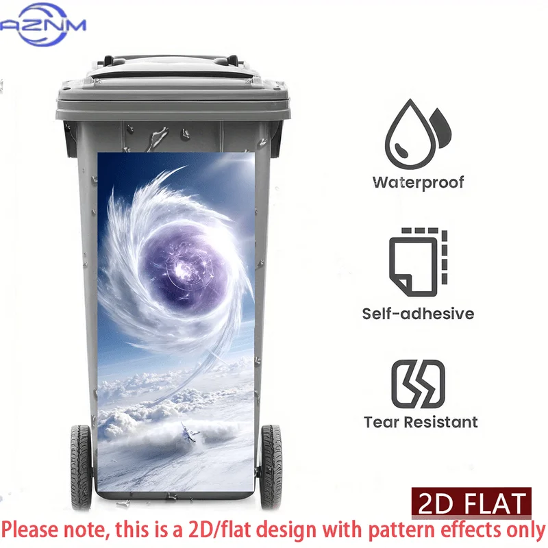 2D/FLAT 1pc Fantasy Sky Vortex Aircraft Decorative Trash Can Sticker PVC Self-Adhesive Wall Sticker Waterproof Scratch-Resista