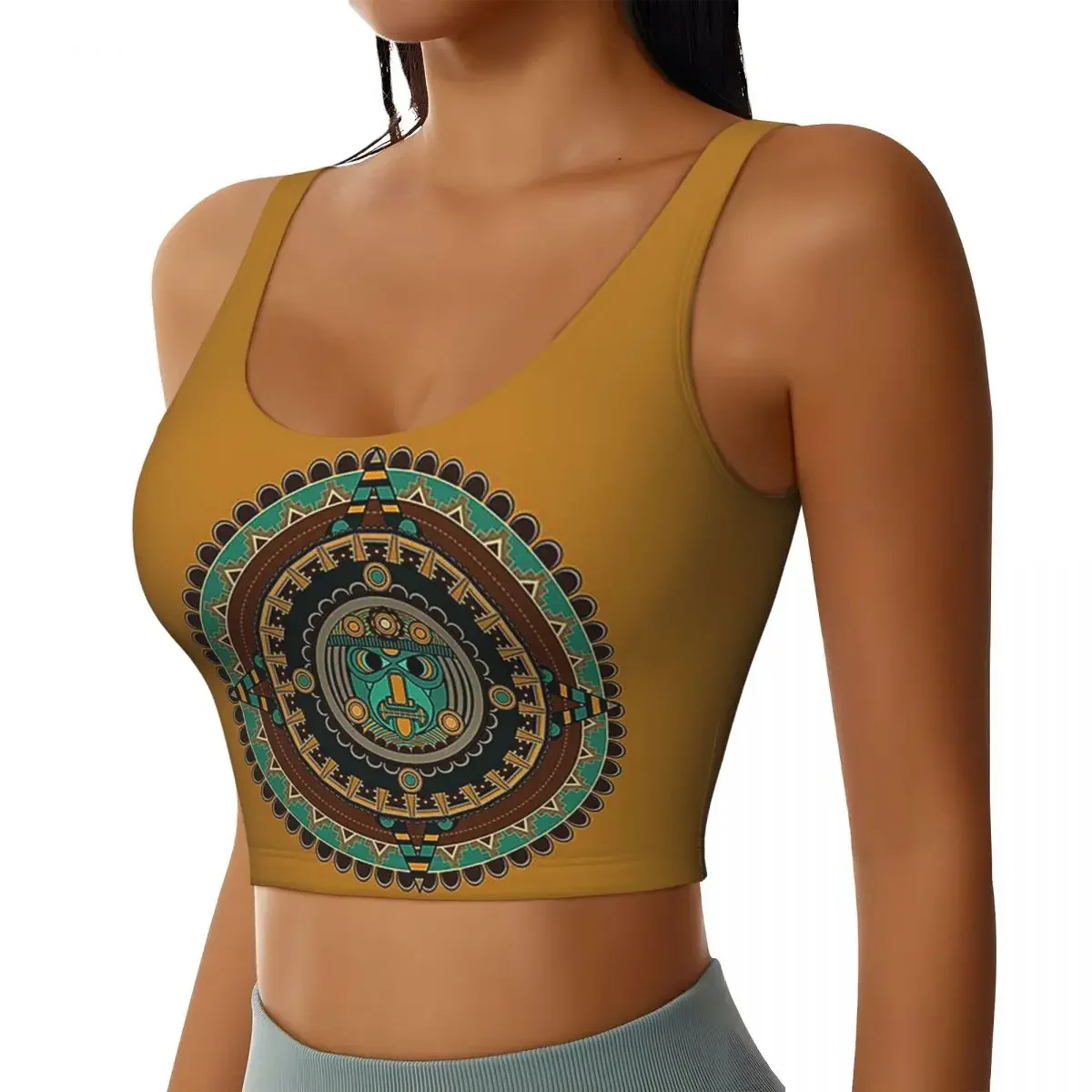 Custom Aztec Calendar Women Sports Bras High Impact Vest Gym Workout Yoga Crop Tank Top