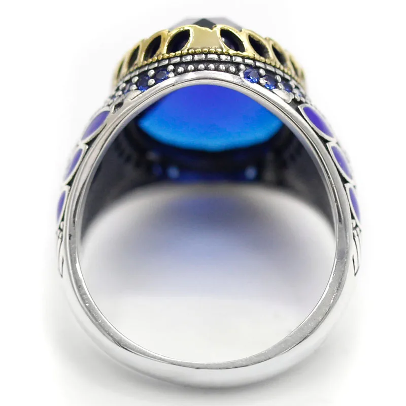 خاتم مصنوع يدويًا من الفضة الإسترليني بنسبة 925 للرجال ، حجر زجاجي أزرق ، هيب هوب الشرير ، مجوهرات عصرية فاخرة ، هدايا لحفلات الكريسماس ، جديد