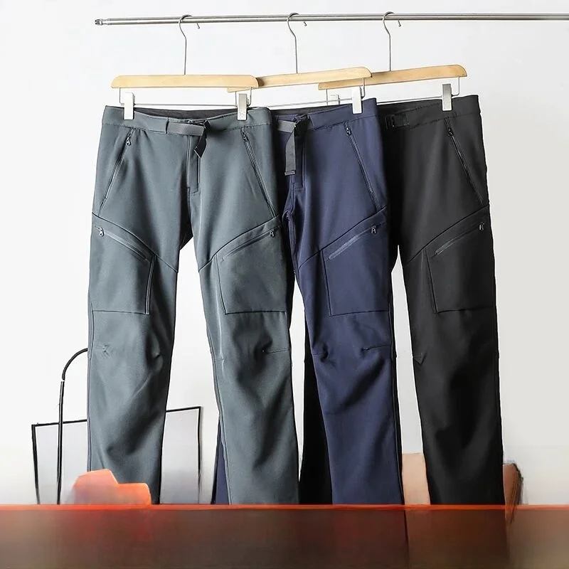 

Outdoor Men's Fce Lined Soft ell Pants Waterproof Warm Pred Zipper Hiking Casual Straight Leg Pants Polyester Spandex