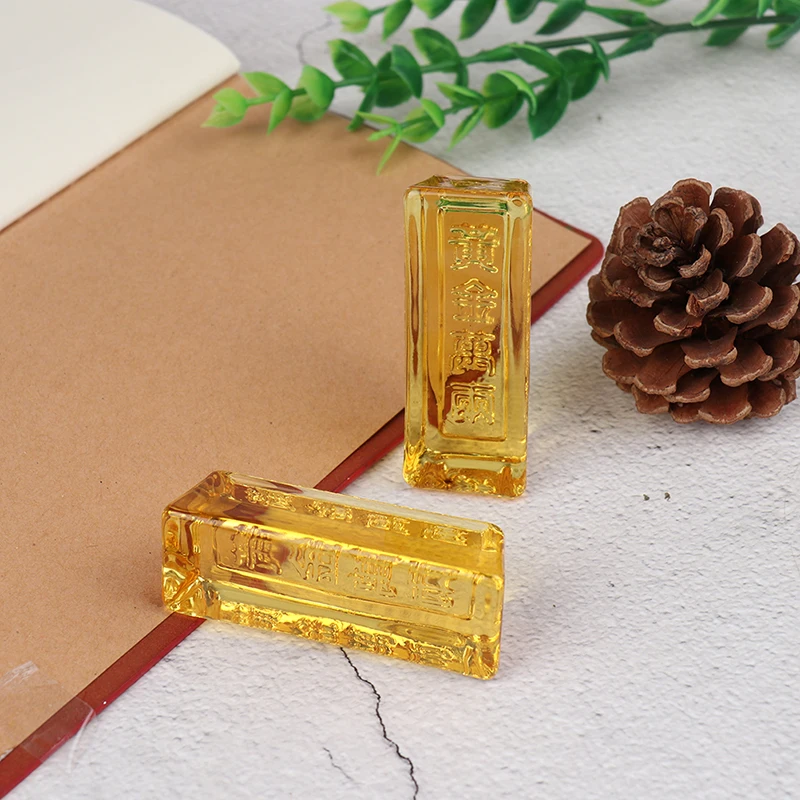 1 Pc Feng Shui Chinese Yellow Crystal Gold Ingot For Wealth Lucky Small Ornaments Home Decoration