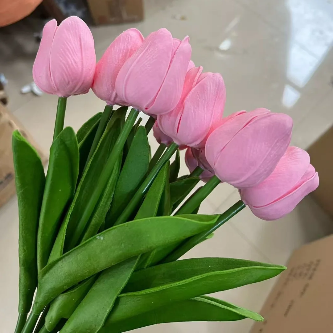 Real Touch Artificial Tulips Colorful Fake Flowers Bouquet For Home Wedding Decor Realistic Moist Feel Silk Tulips Party Decor