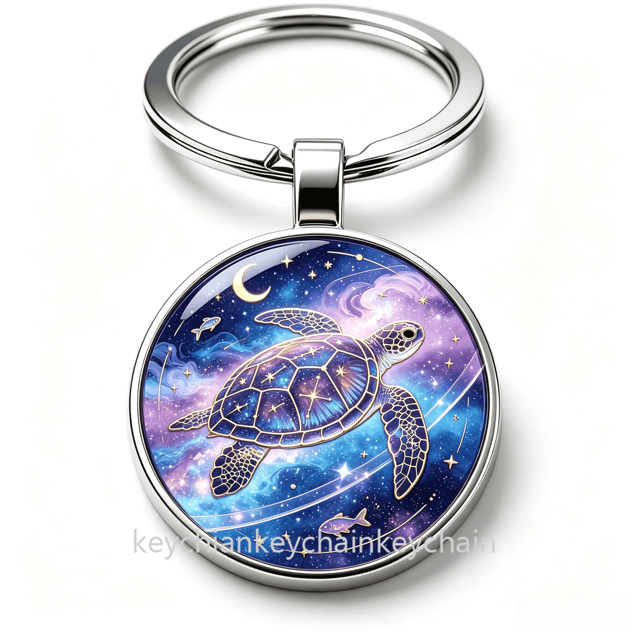 Galaxy Space Sea Turtle Keychain Key Ring Animal Bag Charm Car Key Holder Gift for Men Women