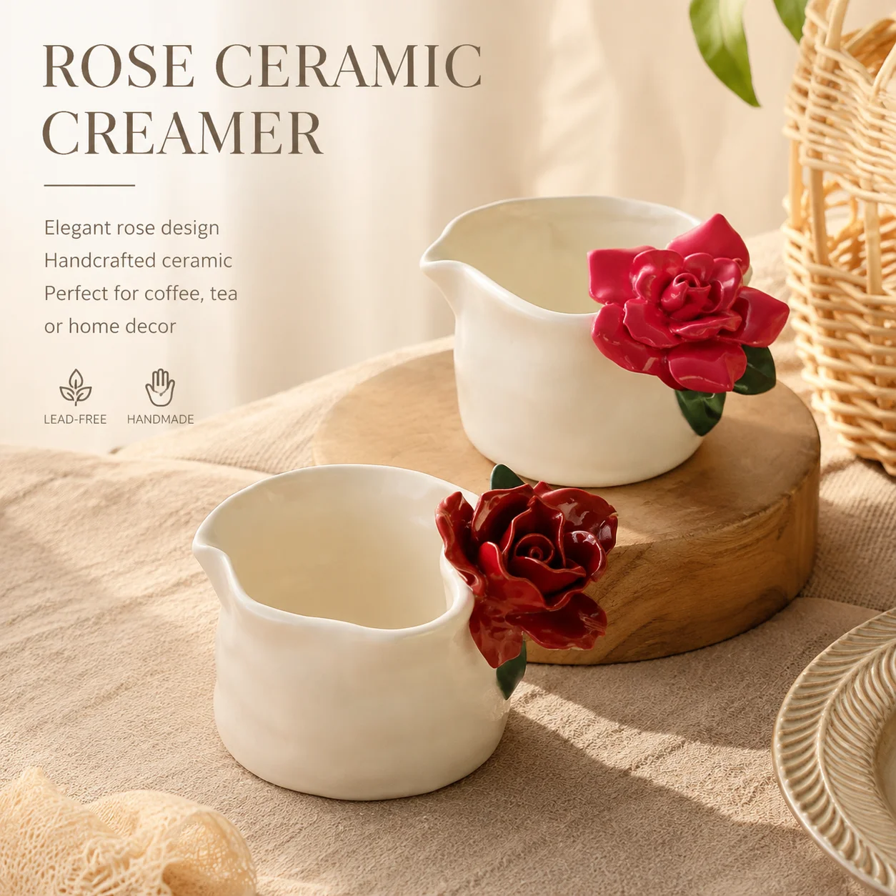 Handmade Ceramic 3D Red Rose Latte Cup with Underglaze Hand-Painted Floral Design