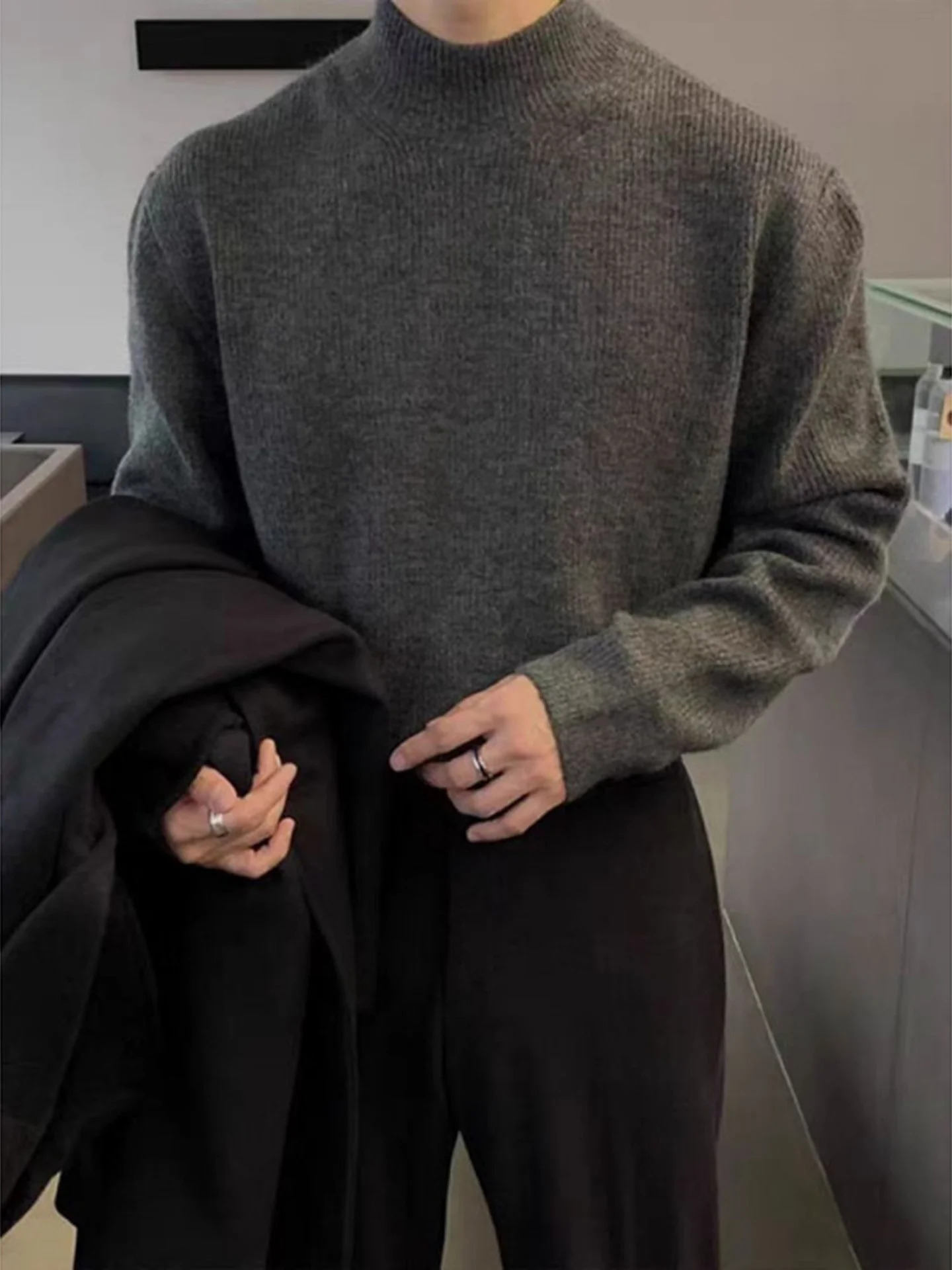 

Мужской трикотажный свитер Cleanfit Deep Ey F High Ne: повседневная комфортная свободная модель с длинным рукавом для зимы