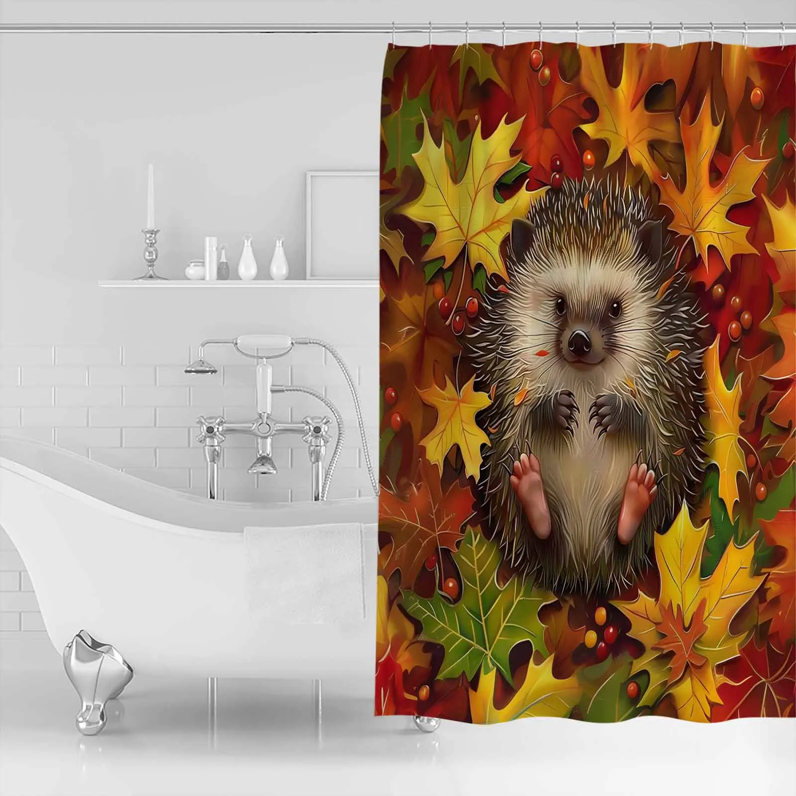 Autumn Maple Leaf Hedgehog Shower Curtains Waterproof Bath Curtains Home Decor Modern Luxury Bathroom Curtain