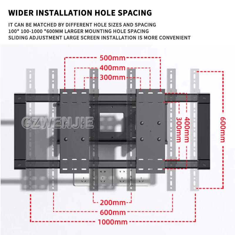 Soporte de Monitor de TV de 50-120 pulgadas, soporte de pared de TV de perfil bajo plano Universal, estante de TV ajustable con nivel para pantalla LCD LED