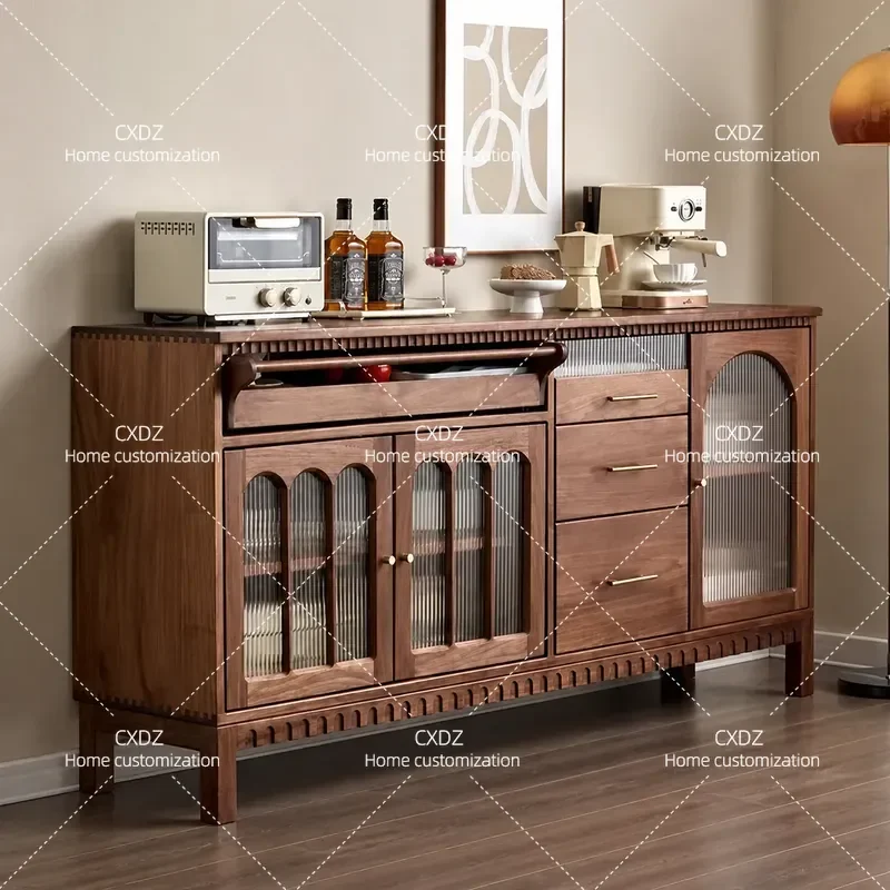 Retro Multi-functional Side Cabinet Antique Living Room Storage Locker Coffee Table Red Oak Wood Accent Furniture for Home